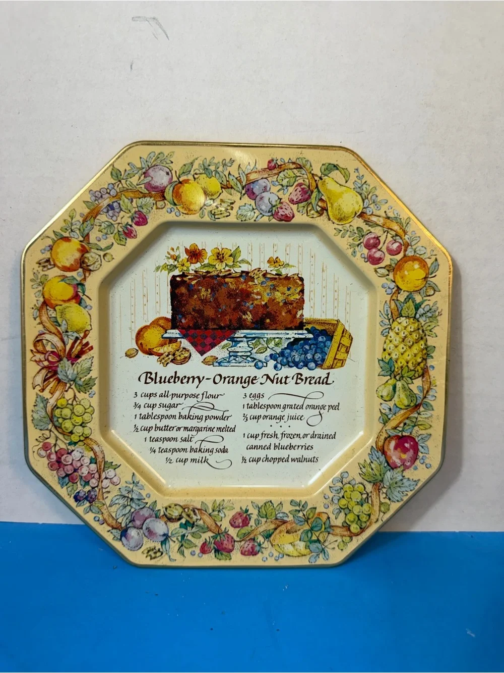 Vintage 1982 Avon Tin Plate Recipe Blueberry-Orange Nut Bread